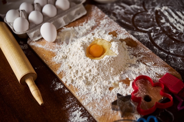 Flour and eggs for starters of making dough