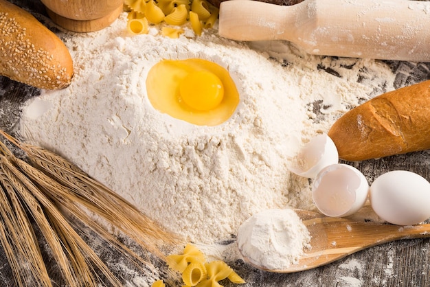 Flour eggs wheat stilllife