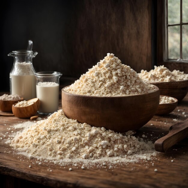 Flour Heap on Wooden Table