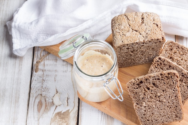 Photo flour sourdough for the preparation of natural bread with long fermentation.