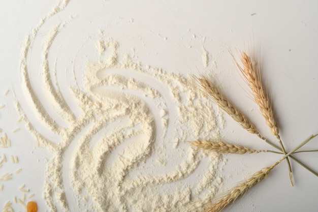 Flour, wheat, rice, raisins and coins on a white background