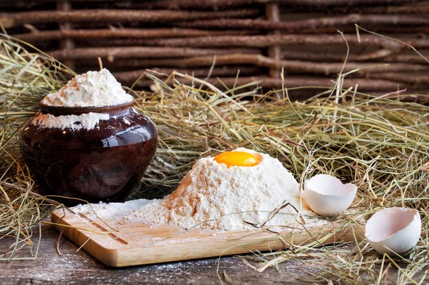 Flour with yolk and  pitcher