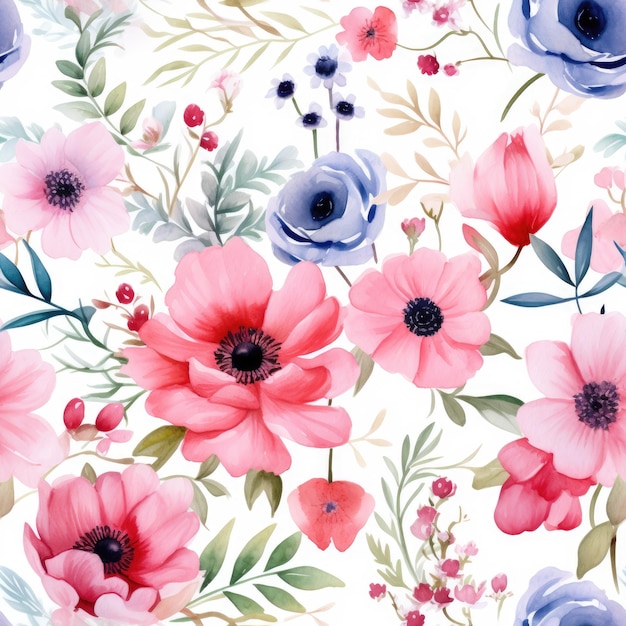 Flourishing Blooms A Delicate Watercolor Floral Digital Pattern