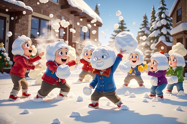 Фото floury frenzy cartoon characters engage in snowball fight