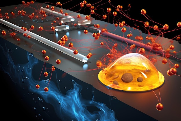 Flow of electrons in a microbial fuel cell illustration