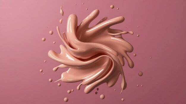 Flow of liquid foundation splash cream 3d illustration