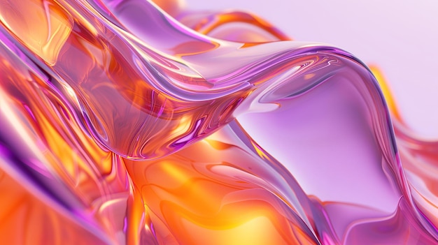 Flow liquid lines design element 3D render holographic iridescent neon curved wave in motion