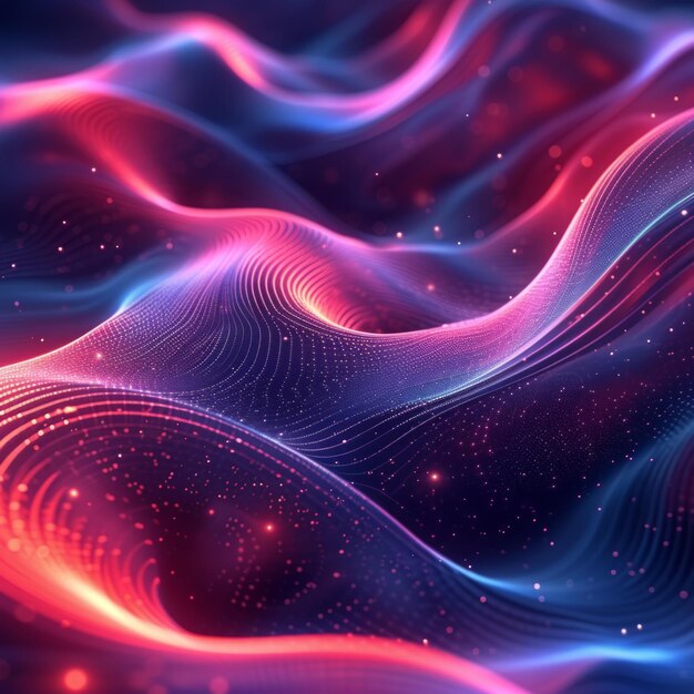 Элемент дизайна линий потока жидкости 3D-рендер голографической иридессентной неоновой изогнутой волны в движении