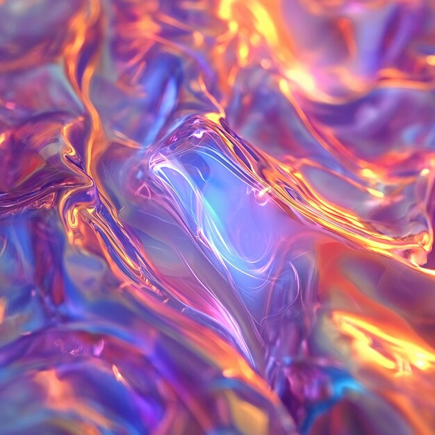 Flow liquid lines design element 3D render holographic iridescent neon curved wave in motion