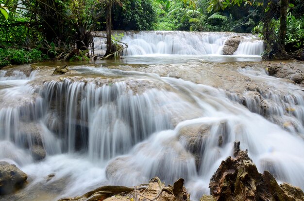 Flow and Motion of Kroeng Krawia Waterfall at Sangkhlaburi in Kanchanaburi Thailand