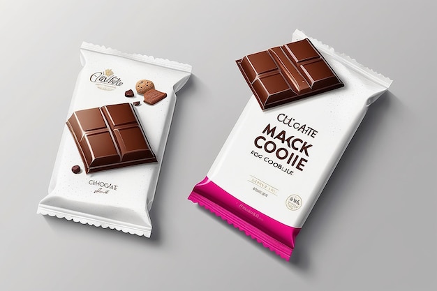 Flow pack en chocoladereep Witte snackpakket sjabloon voor koekjes koekjeswafer