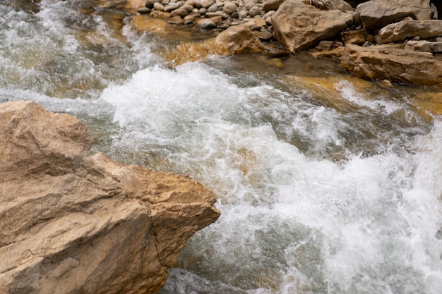 The flow of a stormy mountain river