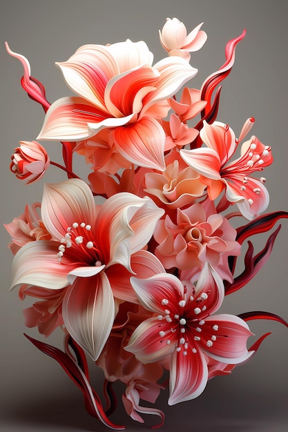 Flower 3D pink white red