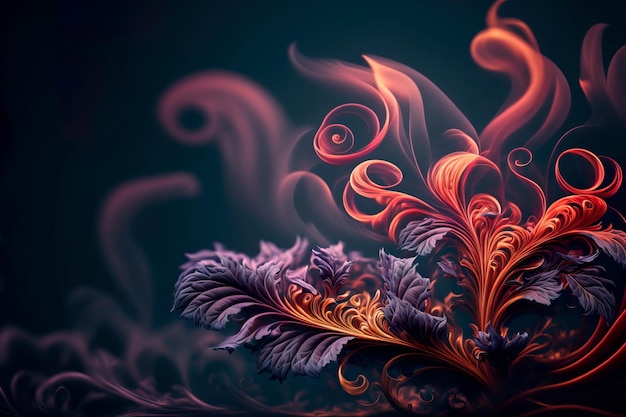 Цветочный абстрактный стиль выстрела дым красная линия орнамент backgroundGenerative AI