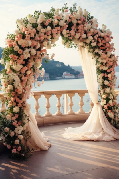 flower arch with flowers branches and leaves