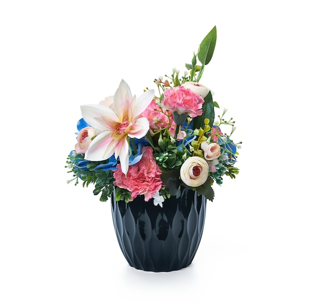 Flower arrangement in a blue vase