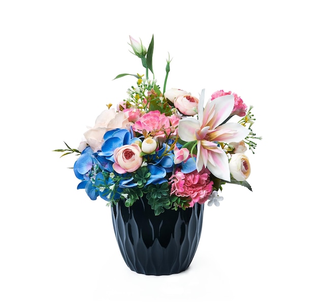 Flower arrangement in a blue vase