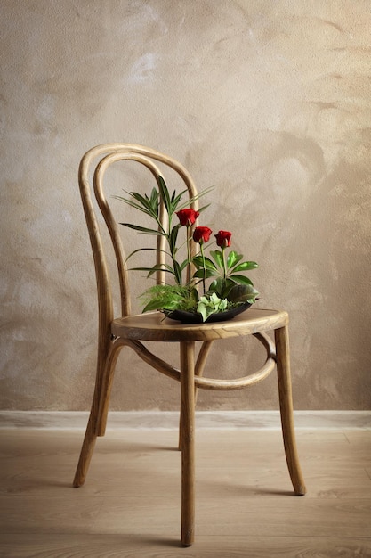 Flower arrangement on a color background