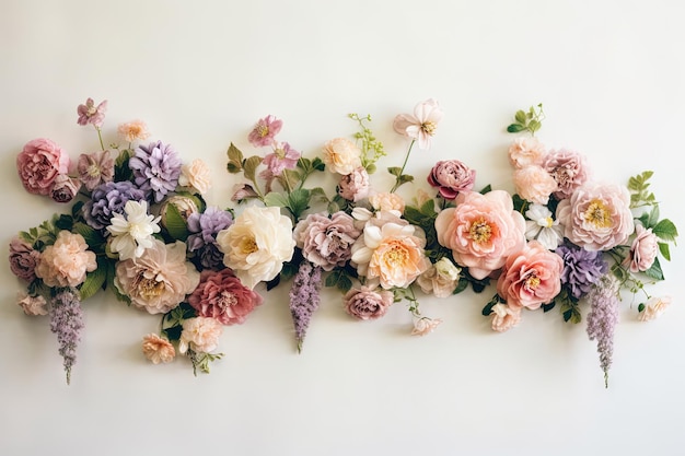 Photo flower arrangement layflat over a cream colored background