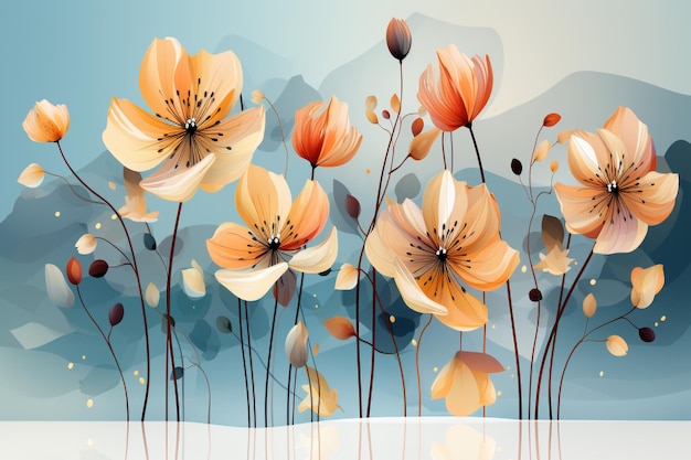 цветочная композиция из листьев и цветов в стиле светло-оранжевого и темно-бежевого цвета