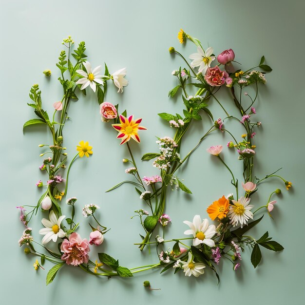 a flower arrangement made by the letter a on a green background