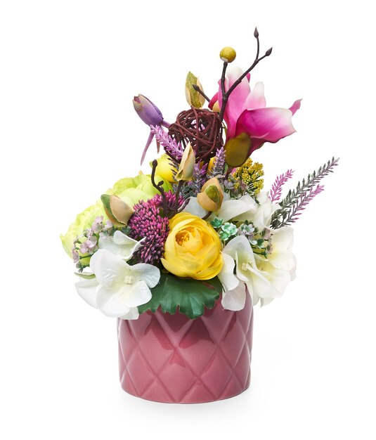 Flower arrangement in a vase on a white background