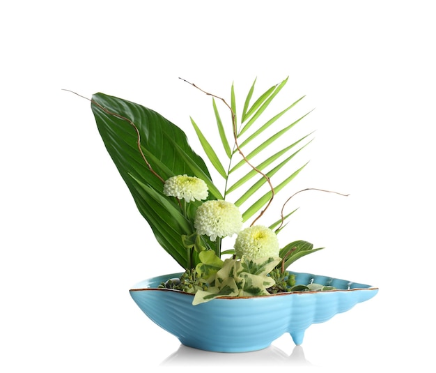 Flower arrangement on white background