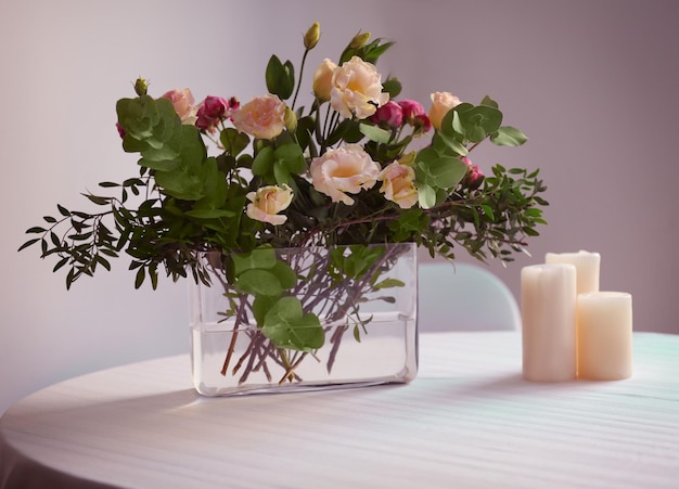 Flower arrangement on a white table