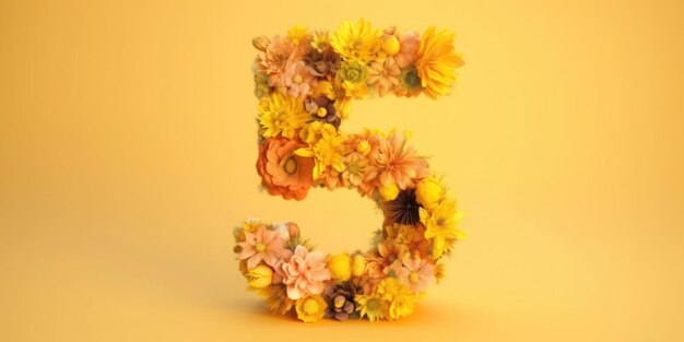 A flower arrangement with a number 5 in the center.