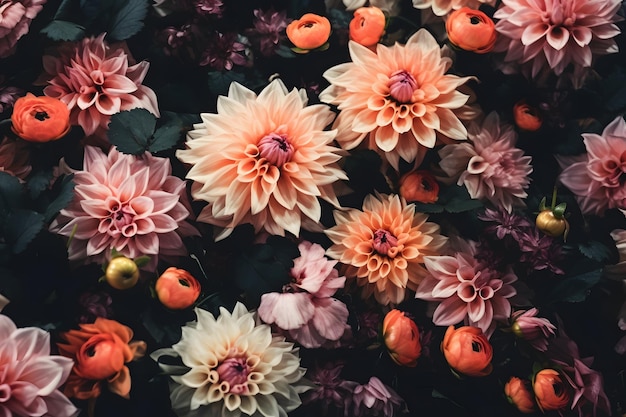 Photo a flower arrangement with the word flowers in the center