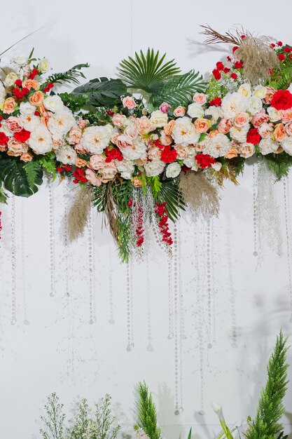 花の背景、カラフルな背景、新鮮なバラ、背景の結婚式、花の束