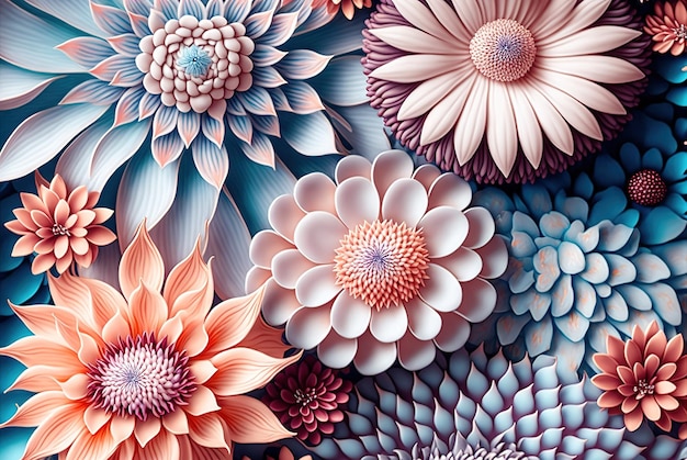 Flower background delicate pastel floral pattern top view generative AI