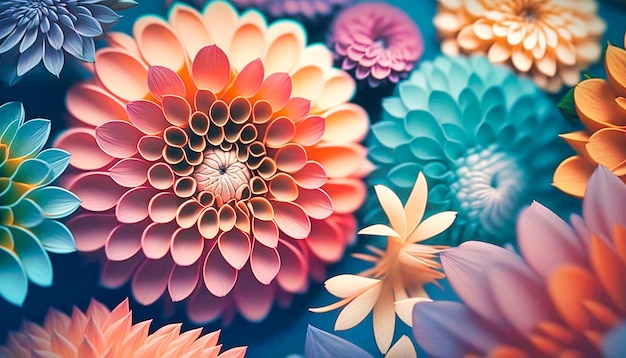 Flower background pastel floral pattern top view generative AI