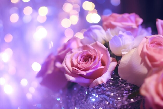 Flower background with bokeh lights and copy space