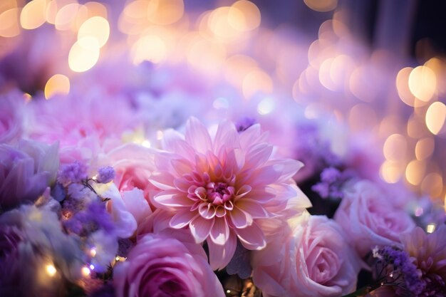 Flower background with bokeh lights and copy space