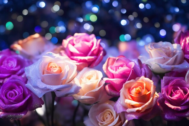 Flower background with bokeh lights and copy space