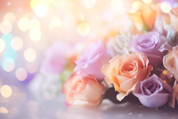 Flower background with bokeh lights and copy space