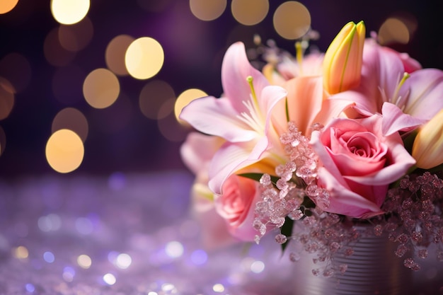 Photo flower background with bokeh lights and copy space