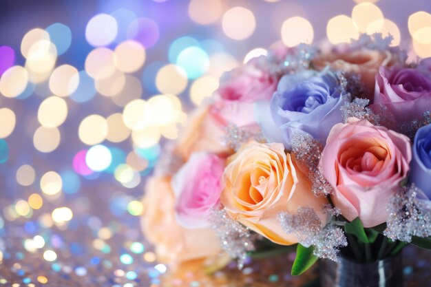 Flower background with bokeh lights and copy space