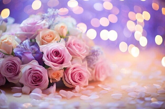 Flower background with bokeh lights and copy space