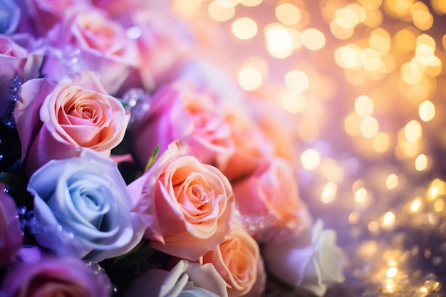 Flower background with bokeh lights and copy space