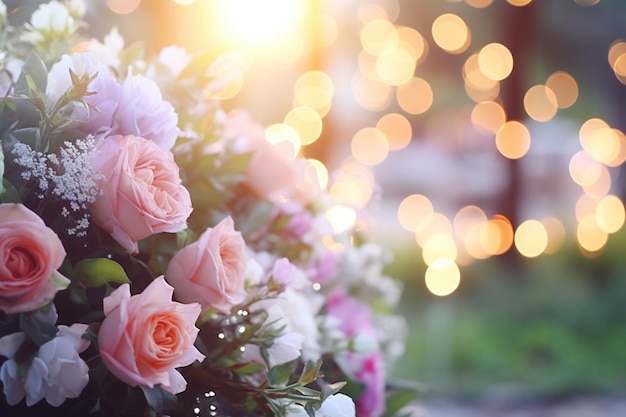 Flower Background with Bokeh Lights and Copy Space