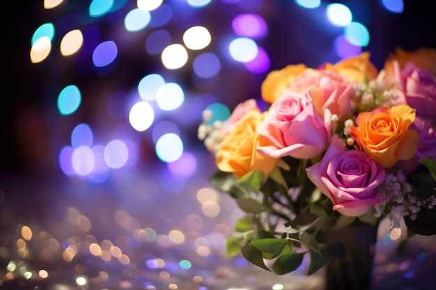 Photo flower background with bokeh lights and copy space