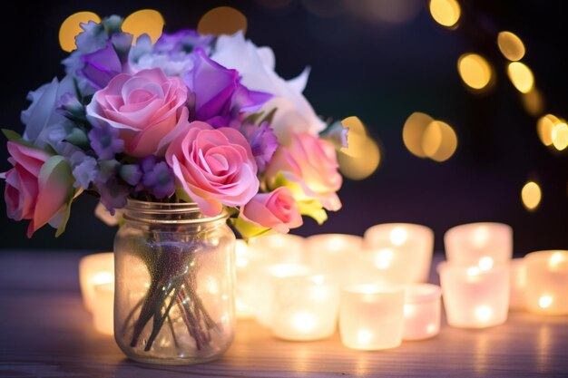 Flower Background with Bokeh Lights and Copy Space