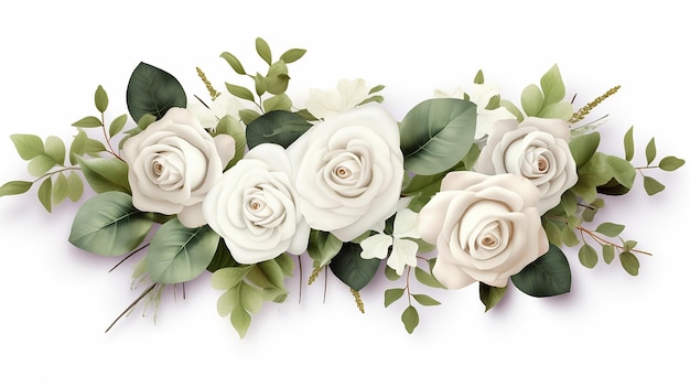 Flower banner floral background white roses and green eucalyptus