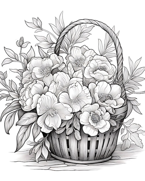 Photo flower basket in pot coloring book