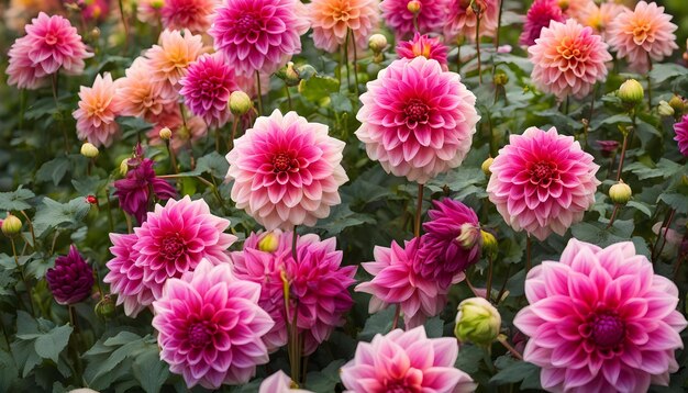 Photo a flower bed with purple and red flowers