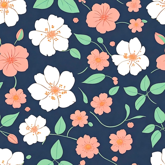 Flower blossom and leaf Delicate Petals and Intricate western style seamless pattern