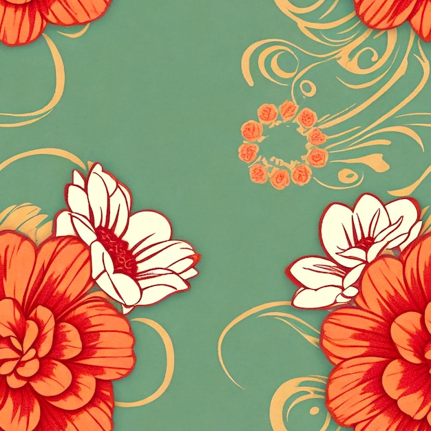 Flower blossom and leaf Delicate Petals and Intricate western style seamless pattern