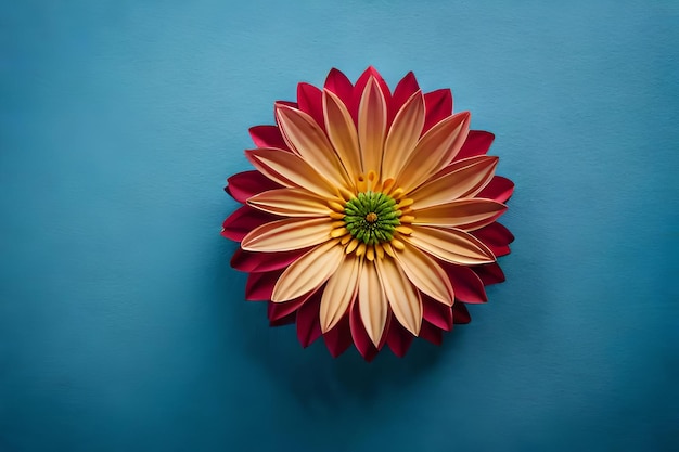 Photo a flower on a blue background with a green center.
